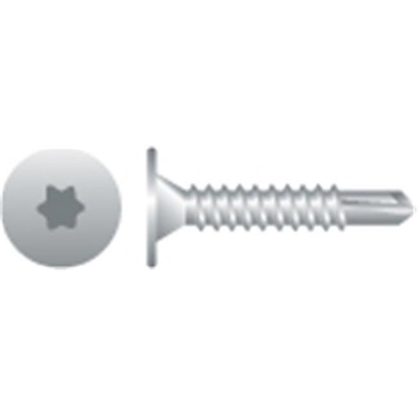 Strong-Point Self-Drilling Screw, #10-16 x 1 in, Zinc Plated Steel Wafer Head Torx Drive W104T